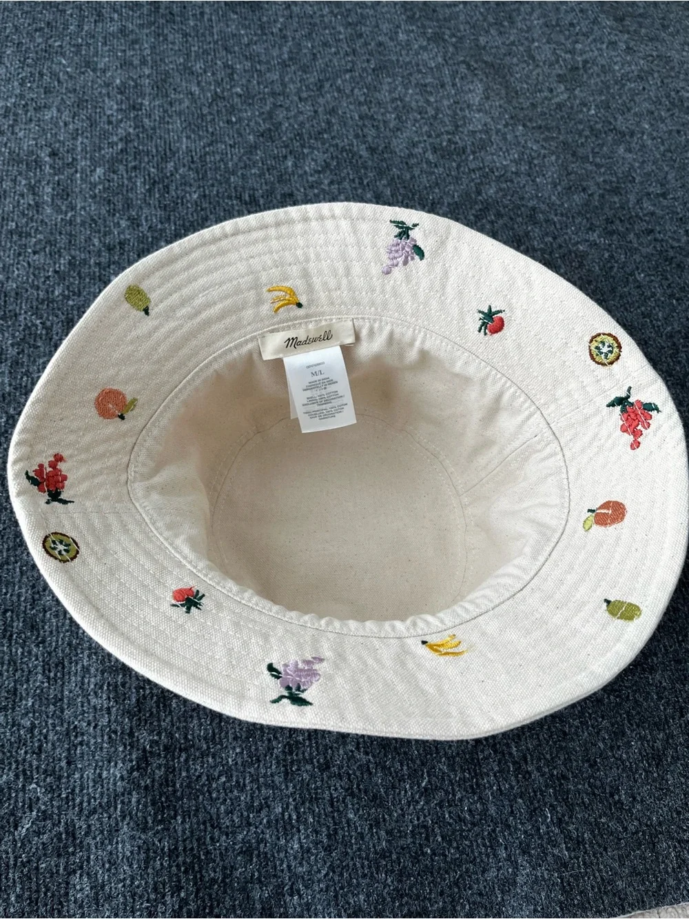 NWOT Madewell Fresca Fruit Embroidered Bucket Hat M/L size